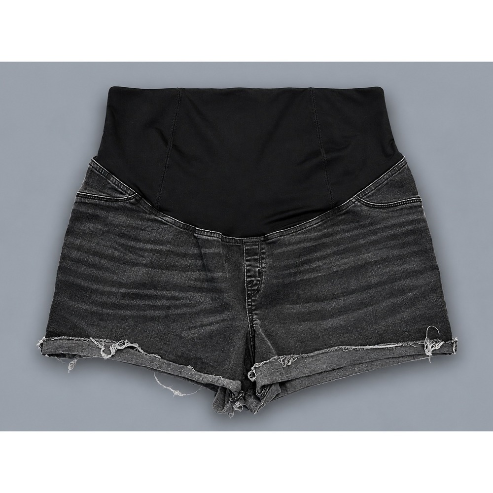 Isabel Maternity Denim Shorts Women 18 Black Excellent Raw Hem Full Belly Panel